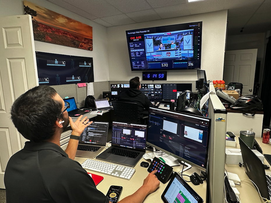 Broadcast booth set up in studio